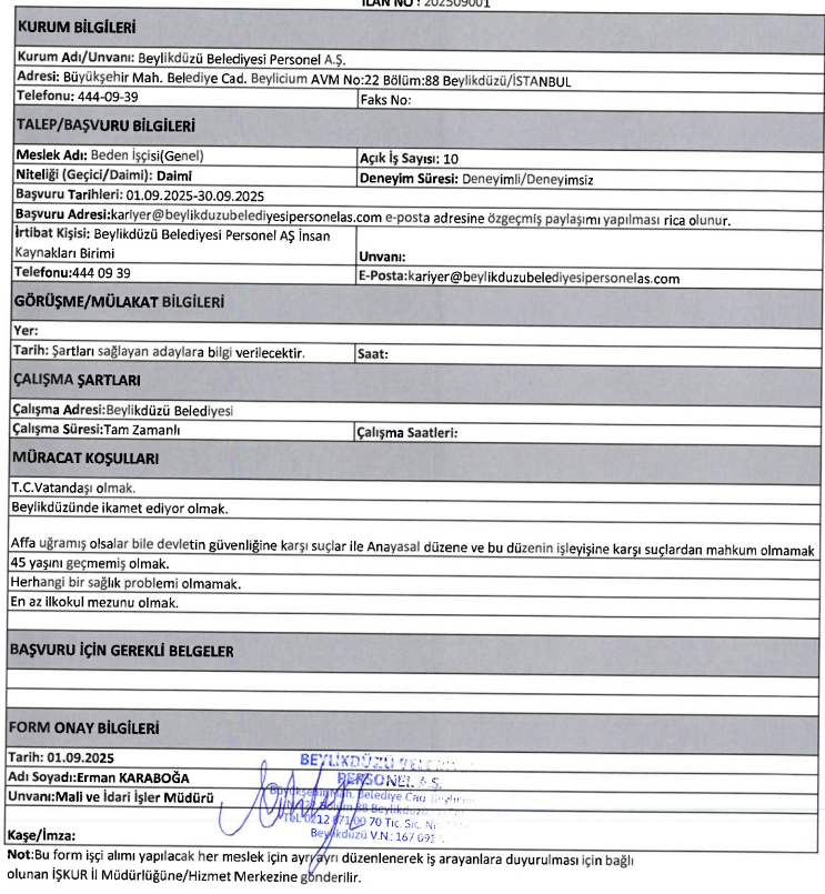 Beylikdüzü Belediyesi Iş Ilanı