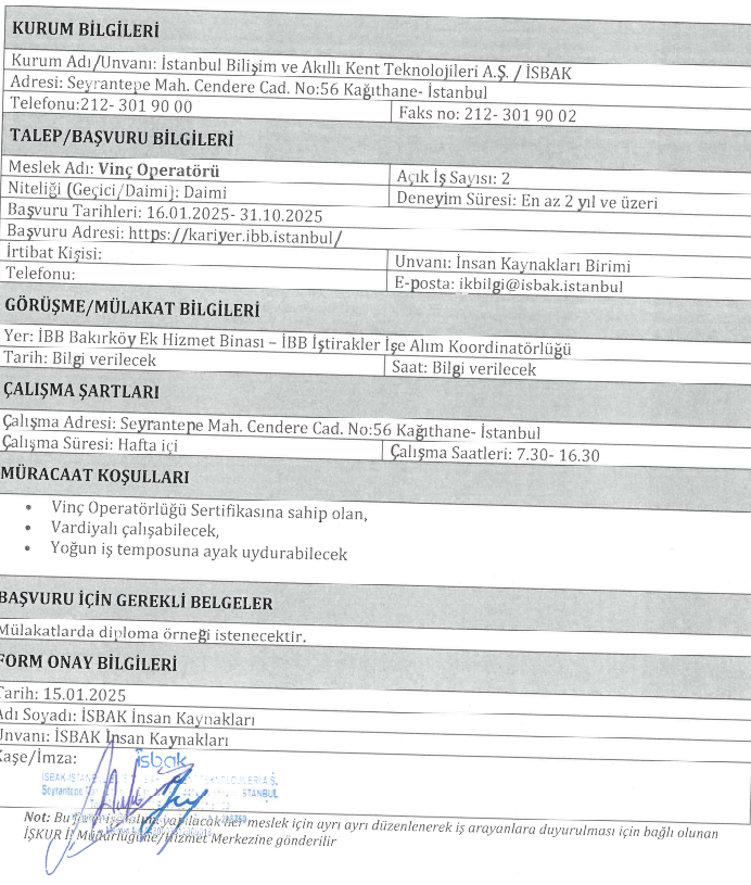 Isbak Iş Ilanı