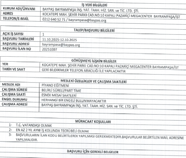 Bayrampaşa Iş Ilanı